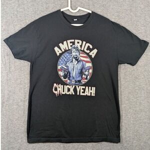 America Chuck Norris Black 100% Cotton Crew Neck Short Sleeve T-shirt Men Size L